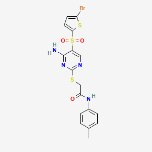 molecular formula C17H15BrN4O3S3 B6565268 2-({4-amino-5-[(5-bromothiophen-2-yl)sulfonyl]pyrimidin-2-yl}sulfanyl)-N-(4-methylphenyl)acetamide CAS No. 1021216-02-3