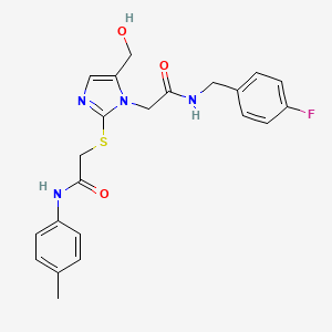molecular formula C22H23FN4O3S B6565273 2-{[1-({[(4-fluorophenyl)methyl]carbamoyl}methyl)-5-(hydroxymethyl)-1H-imidazol-2-yl]sulfanyl}-N-(4-methylphenyl)acetamide CAS No. 921570-93-6