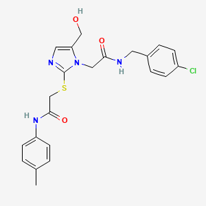 molecular formula C22H23ClN4O3S B6565278 2-{[1-({[(4-chlorophenyl)methyl]carbamoyl}methyl)-5-(hydroxymethyl)-1H-imidazol-2-yl]sulfanyl}-N-(4-methylphenyl)acetamide CAS No. 921876-26-8