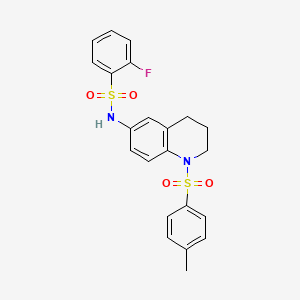 molecular formula C22H21FN2O4S2 B6565534 2-fluoro-N-[1-(4-methylbenzenesulfonyl)-1,2,3,4-tetrahydroquinolin-6-yl]benzene-1-sulfonamide CAS No. 946346-07-2
