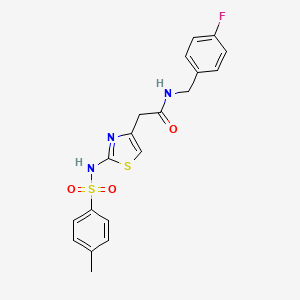 molecular formula C19H18FN3O3S2 B6565573 N-[(4-fluorophenyl)methyl]-2-[2-(4-methylbenzenesulfonamido)-1,3-thiazol-4-yl]acetamide CAS No. 922047-19-6