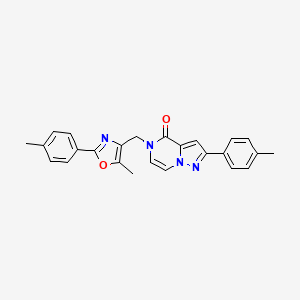 molecular formula C25H22N4O2 B6565626 5-{[5-methyl-2-(4-methylphenyl)-1,3-oxazol-4-yl]methyl}-2-(4-methylphenyl)-4H,5H-pyrazolo[1,5-a]pyrazin-4-one CAS No. 1021224-10-1