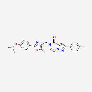 molecular formula C27H26N4O3 B6565642 5-({5-methyl-2-[4-(propan-2-yloxy)phenyl]-1,3-oxazol-4-yl}methyl)-2-(4-methylphenyl)-4H,5H-pyrazolo[1,5-a]pyrazin-4-one CAS No. 1021261-38-0