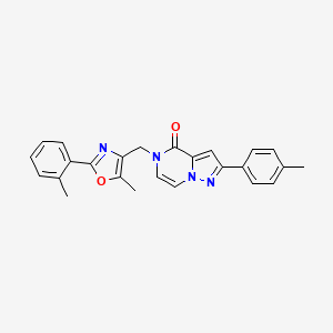molecular formula C25H22N4O2 B6565662 5-{[5-methyl-2-(2-methylphenyl)-1,3-oxazol-4-yl]methyl}-2-(4-methylphenyl)-4H,5H-pyrazolo[1,5-a]pyrazin-4-one CAS No. 1021261-42-6