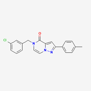 molecular formula C20H16ClN3O B6565683 5-[(3-chlorophenyl)methyl]-2-(4-methylphenyl)-4H,5H-pyrazolo[1,5-a]pyrazin-4-one CAS No. 1021224-34-9