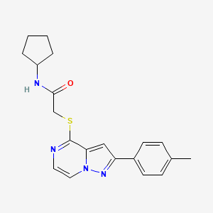 molecular formula C20H22N4OS B6565700 N-cyclopentyl-2-{[2-(4-methylphenyl)pyrazolo[1,5-a]pyrazin-4-yl]sulfanyl}acetamide CAS No. 1021211-04-0
