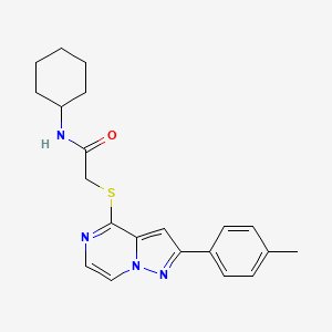 molecular formula C21H24N4OS B6565705 N-cyclohexyl-2-{[2-(4-methylphenyl)pyrazolo[1,5-a]pyrazin-4-yl]sulfanyl}acetamide CAS No. 1021208-45-6