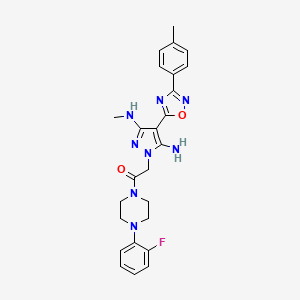 molecular formula C25H27FN8O2 B6565870 2-[5-amino-3-(methylamino)-4-[3-(4-methylphenyl)-1,2,4-oxadiazol-5-yl]-1H-pyrazol-1-yl]-1-[4-(2-fluorophenyl)piperazin-1-yl]ethan-1-one CAS No. 1171683-57-0