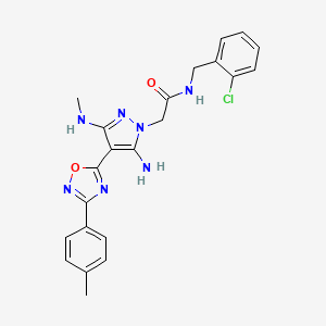 molecular formula C22H22ClN7O2 B6565901 2-[5-amino-3-(methylamino)-4-[3-(4-methylphenyl)-1,2,4-oxadiazol-5-yl]-1H-pyrazol-1-yl]-N-[(2-chlorophenyl)methyl]acetamide CAS No. 1172343-93-9