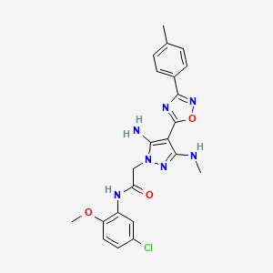 molecular formula C22H22ClN7O3 B6565905 2-[5-amino-3-(methylamino)-4-[3-(4-methylphenyl)-1,2,4-oxadiazol-5-yl]-1H-pyrazol-1-yl]-N-(5-chloro-2-methoxyphenyl)acetamide CAS No. 1172543-69-9