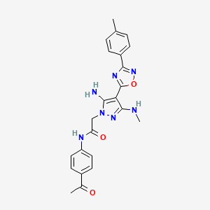 molecular formula C23H23N7O3 B6565913 N-(4-acetylphenyl)-2-[5-amino-3-(methylamino)-4-[3-(4-methylphenyl)-1,2,4-oxadiazol-5-yl]-1H-pyrazol-1-yl]acetamide CAS No. 1172927-62-6