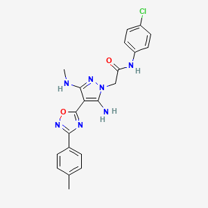 molecular formula C21H20ClN7O2 B6565922 2-[5-amino-3-(methylamino)-4-[3-(4-methylphenyl)-1,2,4-oxadiazol-5-yl]-1H-pyrazol-1-yl]-N-(4-chlorophenyl)acetamide CAS No. 1171766-65-6