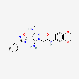 molecular formula C23H23N7O4 B6565923 2-[5-amino-3-(methylamino)-4-[3-(4-methylphenyl)-1,2,4-oxadiazol-5-yl]-1H-pyrazol-1-yl]-N-(2,3-dihydro-1,4-benzodioxin-6-yl)acetamide CAS No. 1171679-72-3
