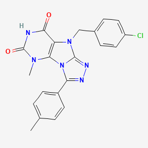 molecular formula C21H17ClN6O2 B6565926 9-[(4-chlorophenyl)methyl]-5-methyl-3-(4-methylphenyl)-5H,6H,7H,8H,9H-[1,2,4]triazolo[3,4-h]purine-6,8-dione CAS No. 921829-06-3