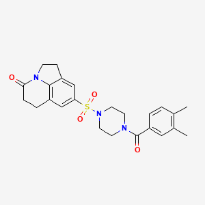 molecular formula C24H27N3O4S B6565996 6-{[4-(3,4-dimethylbenzoyl)piperazin-1-yl]sulfonyl}-1-azatricyclo[6.3.1.0^{4,12}]dodeca-4(12),5,7-trien-11-one CAS No. 946259-52-5