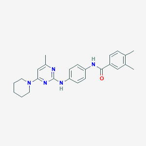 molecular formula C25H29N5O B6566017 3,4-dimethyl-N-(4-{[4-methyl-6-(piperidin-1-yl)pyrimidin-2-yl]amino}phenyl)benzamide CAS No. 946245-70-1