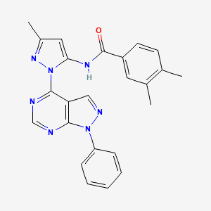 molecular formula C24H21N7O B6566040 3,4-dimethyl-N-(3-methyl-1-{1-phenyl-1H-pyrazolo[3,4-d]pyrimidin-4-yl}-1H-pyrazol-5-yl)benzamide CAS No. 1005922-20-2