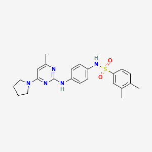 molecular formula C23H27N5O2S B6566135 3,4-dimethyl-N-(4-{[4-methyl-6-(pyrrolidin-1-yl)pyrimidin-2-yl]amino}phenyl)benzene-1-sulfonamide CAS No. 946298-84-6