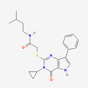 molecular formula C22H26N4O2S B6566359 2-({3-cyclopropyl-4-oxo-7-phenyl-3H,4H,5H-pyrrolo[3,2-d]pyrimidin-2-yl}sulfanyl)-N-(3-methylbutyl)acetamide CAS No. 1021258-60-5