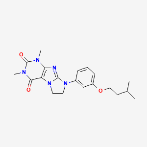 molecular formula C20H25N5O3 B6566372 1,3-dimethyl-8-[3-(3-methylbutoxy)phenyl]-1H,2H,3H,4H,6H,7H,8H-imidazo[1,2-g]purine-2,4-dione CAS No. 1021208-70-7