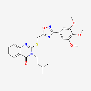 molecular formula C25H28N4O5S B6566390 3-(3-methylbutyl)-2-({[3-(3,4,5-trimethoxyphenyl)-1,2,4-oxadiazol-5-yl]methyl}sulfanyl)-3,4-dihydroquinazolin-4-one CAS No. 1021213-11-5