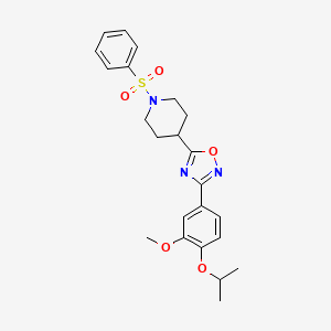 molecular formula C23H27N3O5S B6566609 1-(benzenesulfonyl)-4-{3-[3-methoxy-4-(propan-2-yloxy)phenyl]-1,2,4-oxadiazol-5-yl}piperidine CAS No. 1021213-36-4