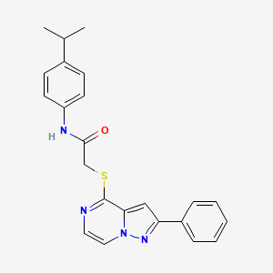 2-({2-phenylpyrazolo[1,5-a]pyrazin-4-yl}sulfanyl)-N-[4-(propan-2-yl)phenyl]acetamide
