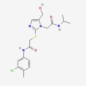 molecular formula C18H23ClN4O3S B6566681 N-(3-chloro-4-methylphenyl)-2-{[5-(hydroxymethyl)-1-{[(propan-2-yl)carbamoyl]methyl}-1H-imidazol-2-yl]sulfanyl}acetamide CAS No. 921524-18-7