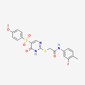 molecular formula C20H18FN3O5S2 B6566759 N-(3-fluoro-4-methylphenyl)-2-{[5-(4-methoxybenzenesulfonyl)-6-oxo-1,6-dihydropyrimidin-2-yl]sulfanyl}acetamide CAS No. 1021217-90-2