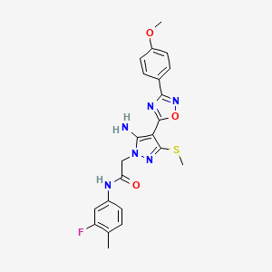 molecular formula C22H21FN6O3S B6566786 2-{5-amino-4-[3-(4-methoxyphenyl)-1,2,4-oxadiazol-5-yl]-3-(methylsulfanyl)-1H-pyrazol-1-yl}-N-(3-fluoro-4-methylphenyl)acetamide CAS No. 1171559-91-3