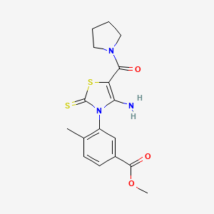 molecular formula C17H19N3O3S2 B6566822 methyl 3-[4-amino-5-(pyrrolidine-1-carbonyl)-2-sulfanylidene-2,3-dihydro-1,3-thiazol-3-yl]-4-methylbenzoate CAS No. 1021220-59-6