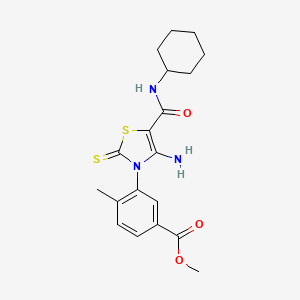 molecular formula C19H23N3O3S2 B6566823 methyl 3-[4-amino-5-(cyclohexylcarbamoyl)-2-sulfanylidene-2,3-dihydro-1,3-thiazol-3-yl]-4-methylbenzoate CAS No. 1021252-85-6