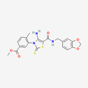 molecular formula C21H19N3O5S2 B6566826 methyl 3-(4-amino-5-{[(2H-1,3-benzodioxol-5-yl)methyl]carbamoyl}-2-sulfanylidene-2,3-dihydro-1,3-thiazol-3-yl)-4-methylbenzoate CAS No. 1021220-62-1