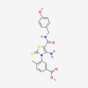 methyl 3-(4-amino-5-{[(4-methoxyphenyl)methyl]carbamoyl}-2-sulfanylidene-2,3-dihydro-1,3-thiazol-3-yl)-4-methylbenzoate
