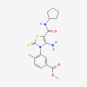 methyl 3-[4-amino-5-(cyclopentylcarbamoyl)-2-sulfanylidene-2,3-dihydro-1,3-thiazol-3-yl]-4-methylbenzoate