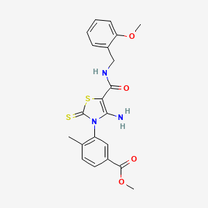 molecular formula C21H21N3O4S2 B6566853 methyl 3-(4-amino-5-{[(2-methoxyphenyl)methyl]carbamoyl}-2-sulfanylidene-2,3-dihydro-1,3-thiazol-3-yl)-4-methylbenzoate CAS No. 1021252-91-4