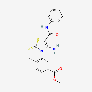 methyl 3-[4-amino-5-(phenylcarbamoyl)-2-sulfanylidene-2,3-dihydro-1,3-thiazol-3-yl]-4-methylbenzoate