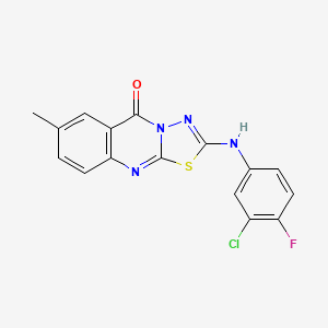 molecular formula C16H10ClFN4OS B6566931 2-[(3-chloro-4-fluorophenyl)amino]-7-methyl-5H-[1,3,4]thiadiazolo[2,3-b]quinazolin-5-one CAS No. 1021250-65-6