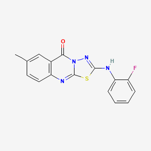 molecular formula C16H11FN4OS B6566959 2-[(2-fluorophenyl)amino]-7-methyl-5H-[1,3,4]thiadiazolo[2,3-b]quinazolin-5-one CAS No. 1021260-33-2