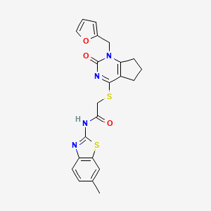 molecular formula C22H20N4O3S2 B6566966 2-({1-[(furan-2-yl)methyl]-2-oxo-1H,2H,5H,6H,7H-cyclopenta[d]pyrimidin-4-yl}sulfanyl)-N-(6-methyl-1,3-benzothiazol-2-yl)acetamide CAS No. 932962-20-4