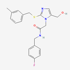 molecular formula C21H22FN3O2S B6567017 N-[(4-fluorophenyl)methyl]-2-[5-(hydroxymethyl)-2-{[(3-methylphenyl)methyl]sulfanyl}-1H-imidazol-1-yl]acetamide CAS No. 921875-94-7