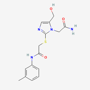 2-{[1-(carbamoylmethyl)-5-(hydroxymethyl)-1H-imidazol-2-yl]sulfanyl}-N-(3-methylphenyl)acetamide