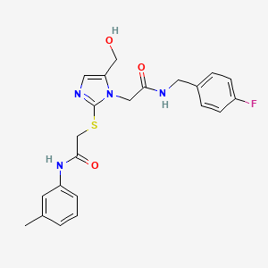 molecular formula C22H23FN4O3S B6567050 2-{[1-({[(4-fluorophenyl)methyl]carbamoyl}methyl)-5-(hydroxymethyl)-1H-imidazol-2-yl]sulfanyl}-N-(3-methylphenyl)acetamide CAS No. 921504-79-2