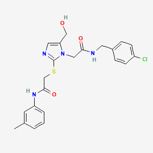 molecular formula C22H23ClN4O3S B6567058 2-{[1-({[(4-chlorophenyl)methyl]carbamoyl}methyl)-5-(hydroxymethyl)-1H-imidazol-2-yl]sulfanyl}-N-(3-methylphenyl)acetamide CAS No. 921572-43-2