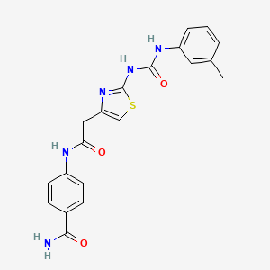 molecular formula C20H19N5O3S B6567087 4-[2-(2-{[(3-methylphenyl)carbamoyl]amino}-1,3-thiazol-4-yl)acetamido]benzamide CAS No. 921469-16-1