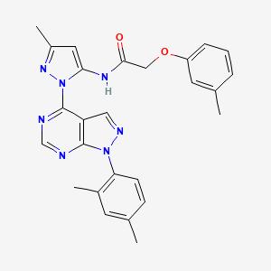 molecular formula C26H25N7O2 B6567130 N-{1-[1-(2,4-dimethylphenyl)-1H-pyrazolo[3,4-d]pyrimidin-4-yl]-3-methyl-1H-pyrazol-5-yl}-2-(3-methylphenoxy)acetamide CAS No. 1005976-89-5