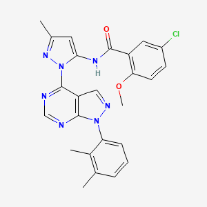 molecular formula C25H22ClN7O2 B6567301 5-chloro-N-{1-[1-(2,3-dimethylphenyl)-1H-pyrazolo[3,4-d]pyrimidin-4-yl]-3-methyl-1H-pyrazol-5-yl}-2-methoxybenzamide CAS No. 1007173-37-6