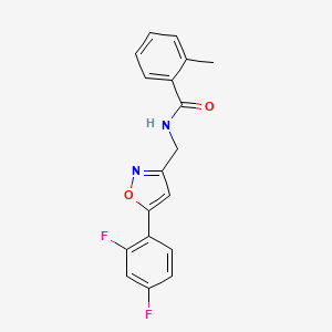 molecular formula C18H14F2N2O2 B6567410 N-{[5-(2,4-difluorophenyl)-1,2-oxazol-3-yl]methyl}-2-methylbenzamide CAS No. 1021264-61-8