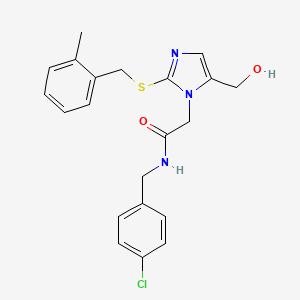 molecular formula C21H22ClN3O2S B6567454 N-[(4-chlorophenyl)methyl]-2-[5-(hydroxymethyl)-2-{[(2-methylphenyl)methyl]sulfanyl}-1H-imidazol-1-yl]acetamide CAS No. 921876-74-6