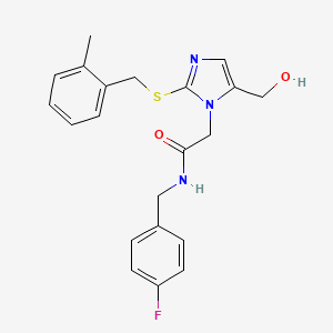molecular formula C21H22FN3O2S B6567458 N-[(4-fluorophenyl)methyl]-2-[5-(hydroxymethyl)-2-{[(2-methylphenyl)methyl]sulfanyl}-1H-imidazol-1-yl]acetamide CAS No. 921505-12-6